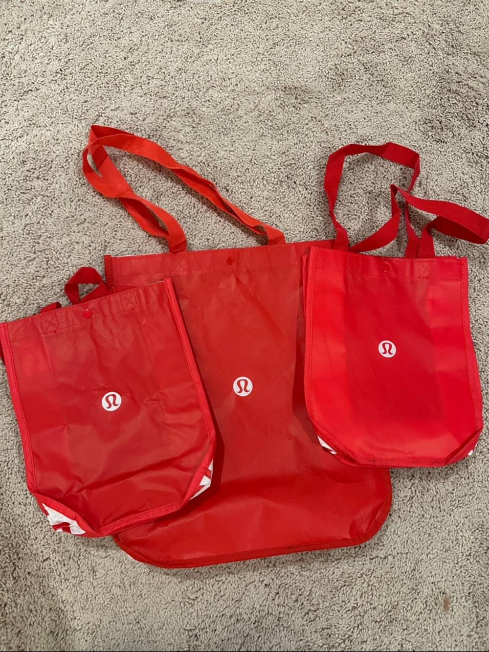 lululemon athletica Red Foldable Tote Trio bundle reusable shopping bag